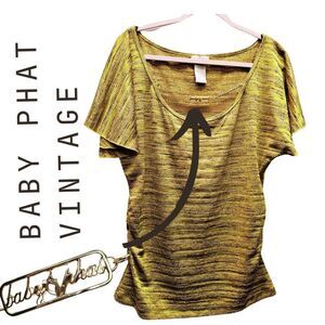 BABY PHAT 90's/Y2K Gold Bling Space Dye Golden Flutter Sleeve Ruch Clubbing Top